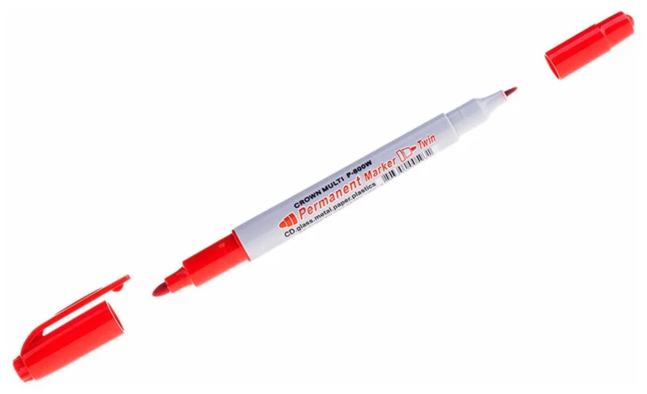 Маркер перманентный Crown Multi Marker Twin, двухсторонний, красный ...