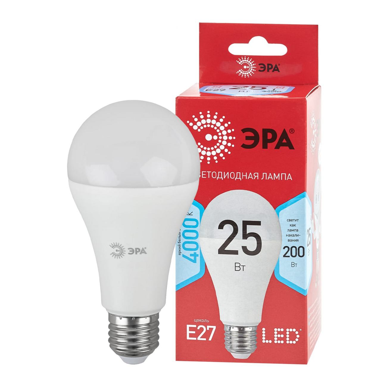 Лампа светодиодная ЭРА А65-25W-840-E27 R LED smo POWER, груша, нейтральный свет  