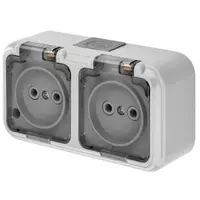 Розетка Bylectrica ПРАЛЕСКА АКВА 2 местная, 16А, ОУ IP54, прозрачная крышка, серый