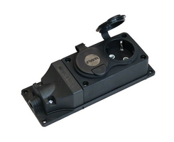 Колодка 1-2 SALE ОУ двойная 2 гнезда, с загл. каучук 16A 220-240V IP44 черная 