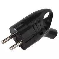 Вилка угловая с кольцом, 16 А, заземление, черная