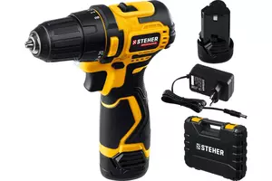 Дрель-шуруповерт бесщеточная STEHER 12 В 2АКБ (2Ач) в кейсе