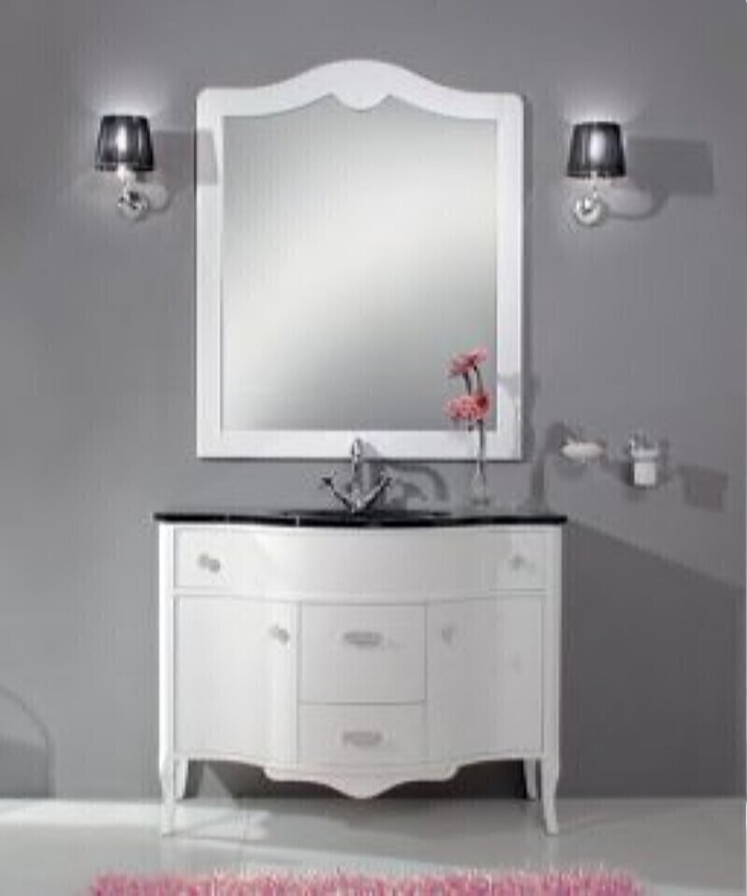 Cezares ISCHIA Bianco Opaco Комплект мебели  с 4 ящиками и 2 дверцами (Тумба+Стеклянная раковина-столешница+Зеркало+Светильники)
