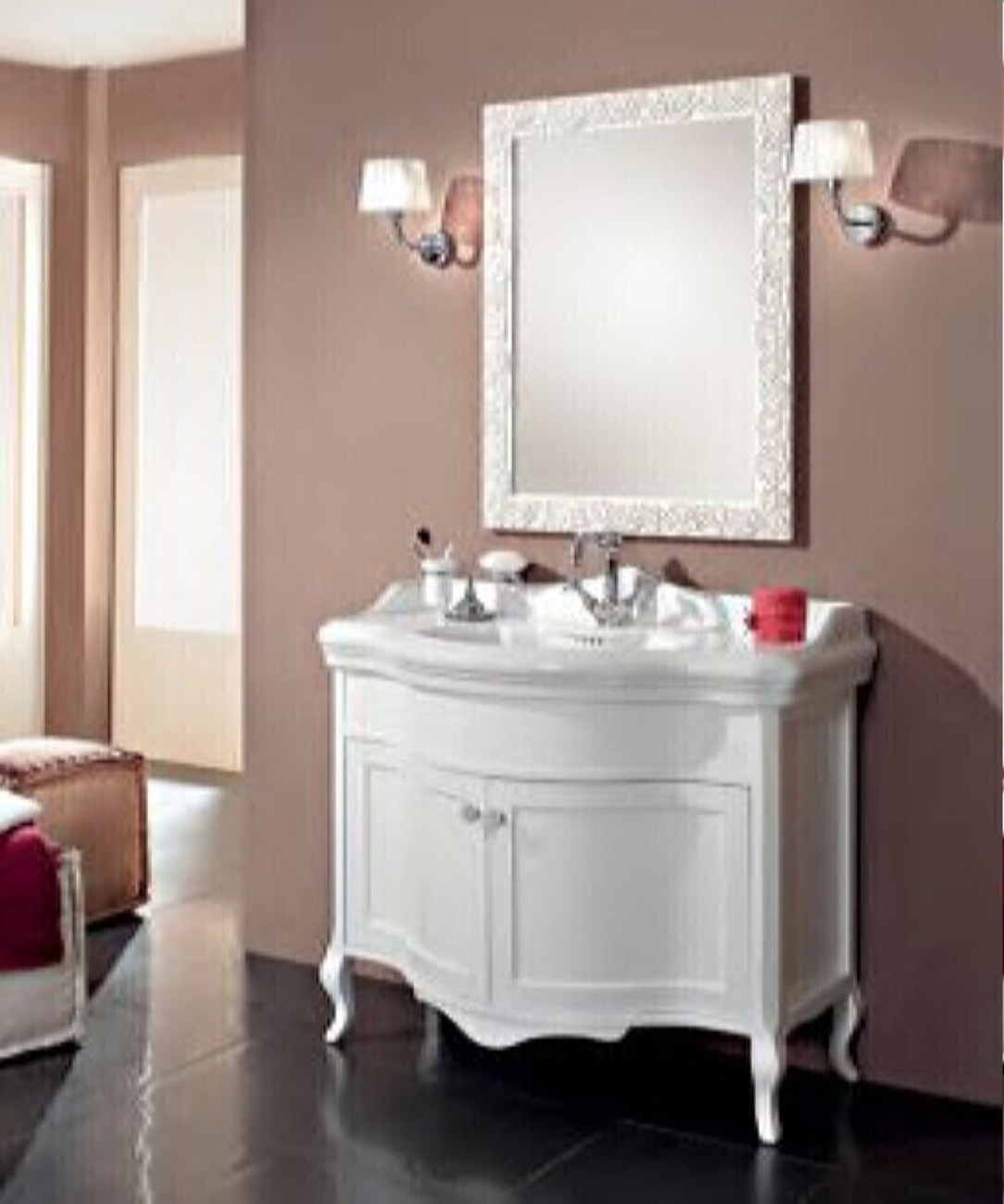 Cezares RONDÓ Bianco Frassinato Комплект мебели с 2 дверцами (тумба+ раковина+ Зеркало+ Светильники)