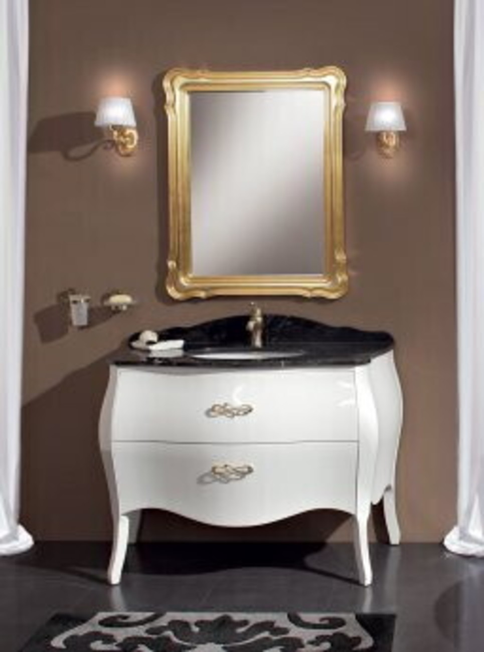 Cezares EMMA Bianco Laccato Lucido Комплект мебели с 2 ящиками (Тумба+ Мраморная столешницa+ Керамическая раковина+ Зеркало+ Светильники)