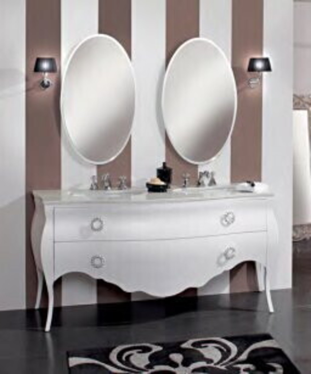 Cezares CLARISSA Bianco Opaco Комплект мебели с 2 ящиками (тумба+Столешница из искусственного мрамора+Керамическая раковина, 2 штуки+Зеркало, 2 штуки+Светильники)