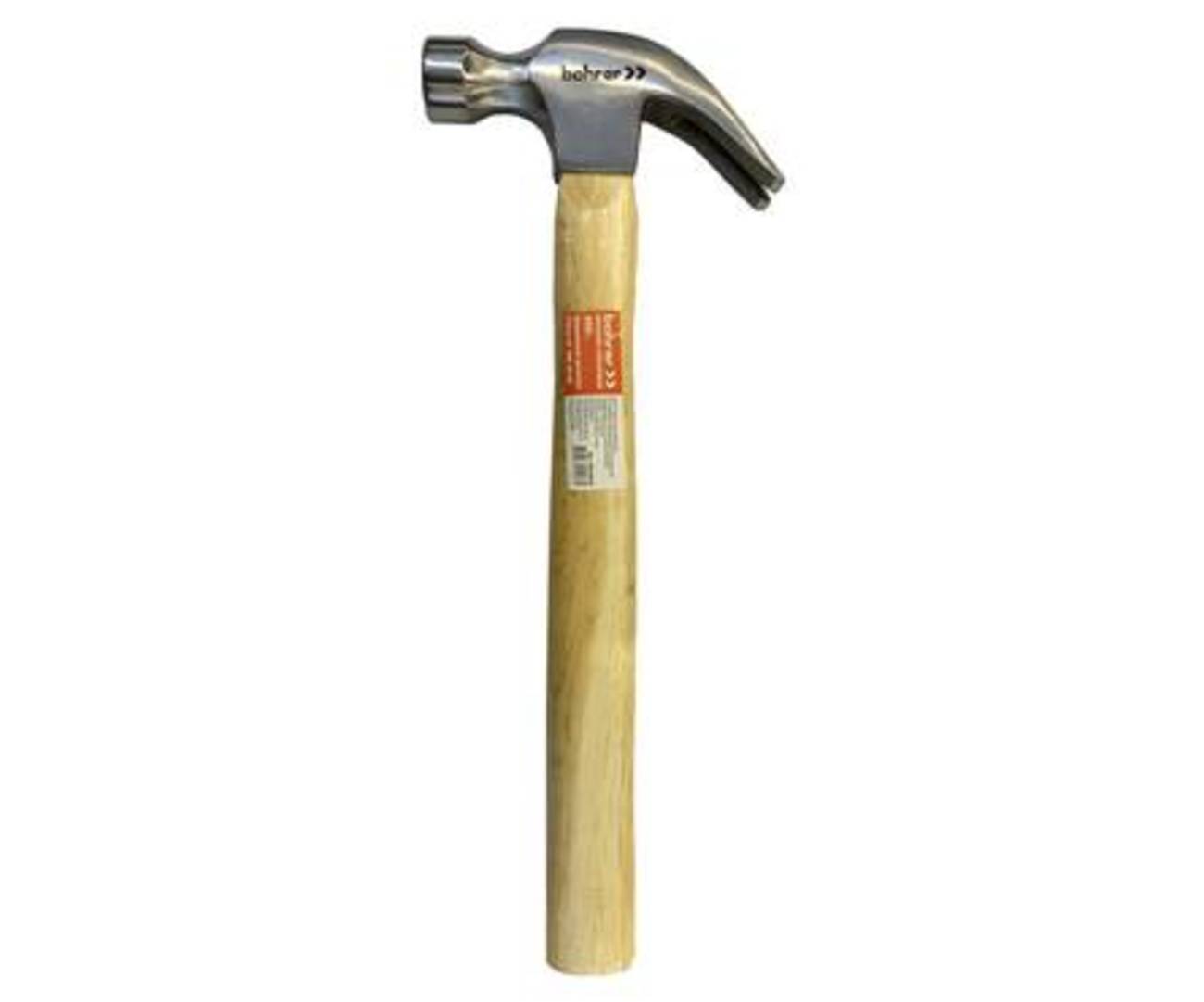 Молоток - гвоздодёр Bohrer 450 г с деревянной рукояткой (круглый боек ...