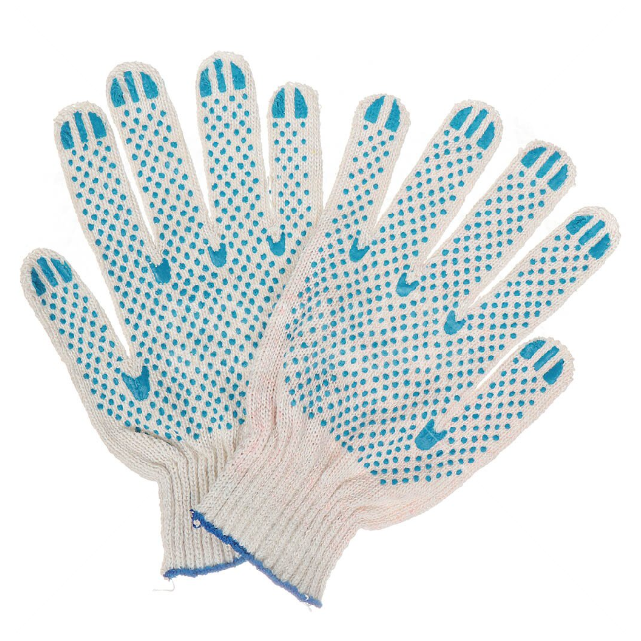 Перчатки с ПВХ, точка, 3-нити, 7,5 класс, 38-40 гр, белая основа, синяя манжета